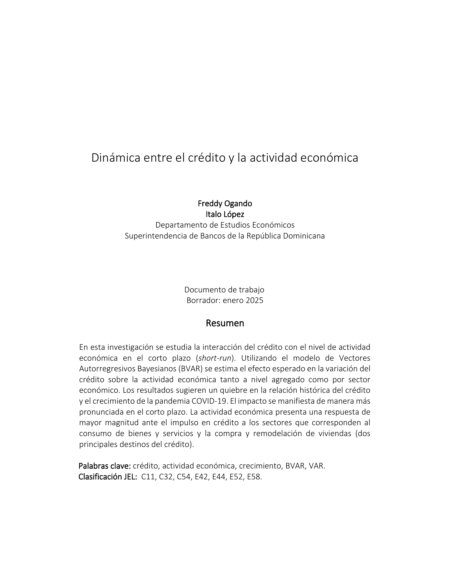 Cover page of Dynamics Between Credit and Economic Activity