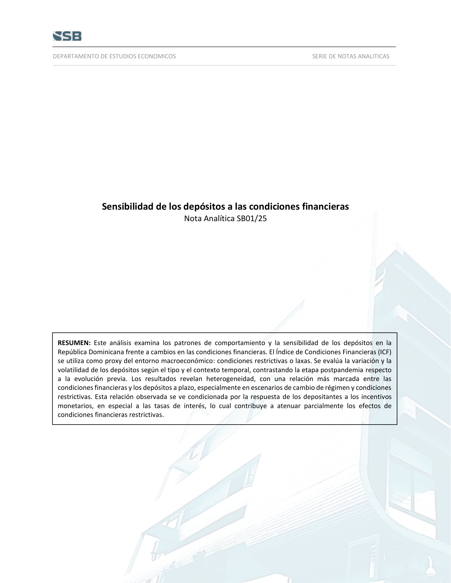 Cover page of Sensitivity of Deposits to Financial Conditions